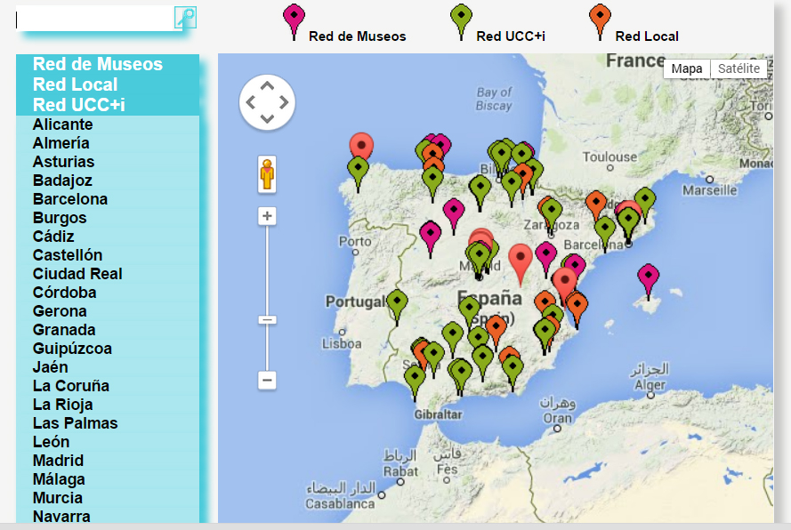 Mapa con la Red UCC+i, la Red de Museos y la Red Local / COMCIRED.